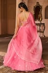 Shop_Zoon_Pink Net, Silk , Satin, Ombre Floral Aari Lehenga Set _at_Aza_Fashions