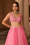 Zoon_Pink Net, Silk , Satin, Ombre Floral Aari Lehenga Set _Online_at_Aza_Fashions