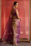 Shop_Zoon_Purple Tissue, Silk, Satin Embroidery, Sequins, Aari Work Saree With Blouse _at_Aza_Fashions