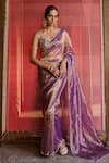 Buy_Zoon_Purple Tissue, Silk, Satin Embroidery, Sequins, Aari Work Saree With Blouse _at_Aza_Fashions