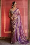 Shop_Zoon_Purple Tissue, Silk, Satin Embroidery, Sequins, Aari Work Saree With Blouse _Online_at_Aza_Fashions