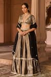 Buy_Zoon_Gold Tissue, Silk Organza Embroidery, Sequins, Aari Work Lehenga Blouse Set _at_Aza_Fashions
