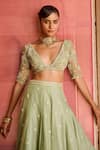Buy_Zoon_Green Net, Silk Organza Embroidery, Sequins, Cut Work Aari Lehenga Blouse Set _Online_at_Aza_Fashions