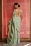 Shop_Zoon_Green Georgette, Net Embroidery, Sequins Aari Pre-draped Saree With Blouse _at_Aza_Fashions