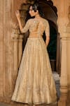 Shop_Zoon_Gold Net, , Tissue, Organza Embroidery, Mirrors, Aari Hand Lehenga Set _at_Aza_Fashions