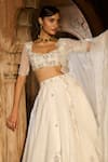 Zoon_Ivory Net, Silk Organza Embroidery, Mirrors Sweetheart Aari Hand Lehenga Set _Online_at_Aza_Fashions