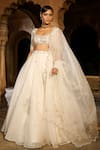 Buy_Zoon_Ivory Net, Silk Organza Embroidery, Mirrors Sweetheart Aari Hand Lehenga Set _at_Aza_Fashions