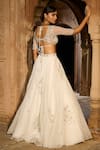 Shop_Zoon_Ivory Net, Silk Organza Embroidery, Mirrors Sweetheart Aari Hand Lehenga Set _at_Aza_Fashions