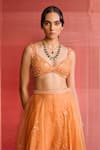 Zoon_Orange Net, Organza Embroidery Sweetheart Neck, Round Aari Jacket Palazzo Set _Online_at_Aza_Fashions