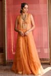 Buy_Zoon_Orange Net, Organza Embroidery Sweetheart Neck, Round Aari Jacket Palazzo Set _at_Aza_Fashions