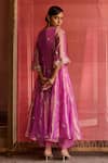 Shop_Zoon_Purple Tissue, Silk, Cotton, Organza Embroidery Boat Neck Aari Kurta Set _at_Aza_Fashions
