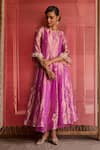 Buy_Zoon_Purple Tissue, Silk, Cotton, Organza Embroidery Boat Neck Aari Kurta Set _at_Aza_Fashions