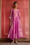 Buy_Zoon_Purple Tissue, Silk, Cotton, Organza Embroidery Boat Neck Aari Kurta Set 
