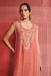 Buy_Zoon_Coral Georgette, Tissue, Organza Embroidery, Mirrors, Aari Kurta Palazzo Set _Online_at_Aza_Fashions