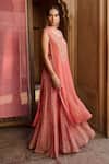 Buy_Zoon_Coral Georgette, Tissue, Organza Embroidery, Mirrors, Aari Kurta Palazzo Set 