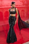 Buy_Zoon_Black Georgette, Chiffon Embroidery, Sequins Square Aari Fish Cut Lehenga Set _at_Aza_Fashions