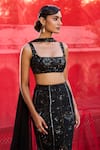 Shop_Zoon_Black Georgette, Chiffon Embroidery, Sequins Square Aari Fish Cut Lehenga Set _Online_at_Aza_Fashions
