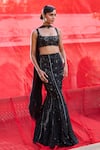 Zoon_Black Georgette, Chiffon Embroidery, Sequins Square Aari Fish Cut Lehenga Set _at_Aza_Fashions
