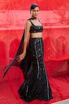 Buy_Zoon_Black Georgette, Chiffon Embroidery, Sequins Square Aari Fish Cut Lehenga Set 