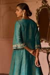 Shop_Zoon_Blue Tissue, Satin, Georgette, Organza Embroidery, Crushed Aari Kurta Set _at_Aza_Fashions