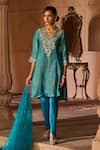 Shop_Zoon_Blue Tissue, Satin, Georgette, Organza Embroidery, Crushed Aari Kurta Set _Online_at_Aza_Fashions
