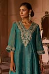 Buy_Zoon_Blue Tissue, Satin, Georgette, Organza Embroidery, Crushed Aari Kurta Set 