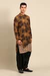 Buy_Mayank Modi - Men_Brown Muslin Striped And Geometric Asymmetric Kurta Set 