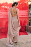 Shop_Zoon_Rose Gold Georgette, Net Embroidery, Sequins Foil Pre-draped Saree With Blouse _at_Aza_Fashions