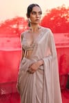 Zoon_Rose Gold Georgette, Net Embroidery, Sequins Foil Pre-draped Saree With Blouse _at_Aza_Fashions