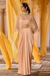 Buy_Zoon_Peach Net, Satin Sequins, Embroidery Open Neck, Scoop Aari Jacket Skirt Set _at_Aza_Fashions
