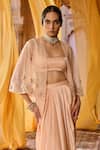 Shop_Zoon_Peach Net, Satin Sequins, Embroidery Open Neck, Scoop Aari Jacket Skirt Set _Online_at_Aza_Fashions