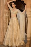 Buy_Zoon_Gold Net, , Tissue, Organza Embroidery, Mirrors, Aari Hand Lehenga Set _at_Aza_Fashions