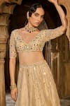 Buy_Zoon_Gold Net, , Tissue, Organza Embroidery, Mirrors, Aari Hand Lehenga Set _Online_at_Aza_Fashions