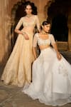 Buy_Zoon_Gold Net, , Tissue, Organza Embroidery, Mirrors, Aari Hand Lehenga Set 