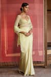 Buy_Zoon_Lime Satin, Silk Organza, Net Embroidery, Cut Aari Pre-draped Saree With Blouse _Online_at_Aza_Fashions