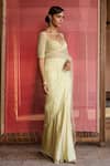 Shop_Zoon_Lime Satin, Silk Organza, Net Embroidery, Cut Aari Pre-draped Saree With Blouse _Online_at_Aza_Fashions