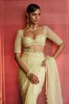 Zoon_Lime Satin, Silk Organza, Net Embroidery, Cut Aari Pre-draped Saree With Blouse _at_Aza_Fashions