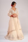 Shop_Kalakari By Akanksha_Cream , Chanderi, Organza Embroidery, Sitabo Machine Lehenga Set _Online_at_Aza_Fashions
