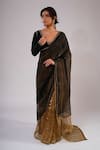 Kalakari By Akanksha_Black Organza, Tissue, Chanderi Silk Embroidery V-neck, Begum Saree And Blouse _Online_at_Aza_Fashions