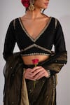 Buy_Kalakari By Akanksha_Black Organza, Tissue, Chanderi Silk Embroidery V-neck, Begum Saree And Blouse _Online_at_Aza_Fashions