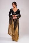 Shop_Kalakari By Akanksha_Black Organza, Tissue, Chanderi Silk Embroidery V-neck, Begum Saree And Blouse _Online_at_Aza_Fashions