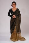 Buy_Kalakari By Akanksha_Black Organza, Tissue, Chanderi Silk Embroidery V-neck, Begum Saree And Blouse _at_Aza_Fashions
