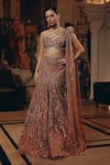 Buy_Adaara Couture_Rose Gold Net, Silk Sequins, Beads, Embellished Blouse And Fishcut Lehenga _at_Aza_Fashions