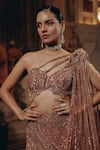 Buy_Adaara Couture_Rose Gold Net, Silk Sequins, Beads, Embellished Blouse And Fishcut Lehenga _Online_at_Aza_Fashions