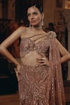 Shop_Adaara Couture_Rose Gold Net, Silk Sequins, Beads, Embellished Blouse And Fishcut Lehenga _Online_at_Aza_Fashions