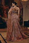 Adaara Couture_Rose Gold Net, Silk Sequins, Beads, Embellished Blouse And Fishcut Lehenga _at_Aza_Fashions
