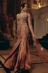 Adaara Couture_Rose Gold Net, Satin, Organza, Silk Sequins, Embellished Drape Saree Gown _Online_at_Aza_Fashions