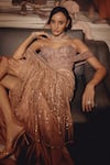 Shop_Adaara Couture_Rose Gold Net, Satin, Organza, Silk Sequins, Embellished Drape Saree Gown _Online_at_Aza_Fashions