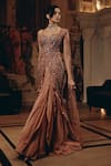 Adaara Couture_Rose Gold Net, Satin, Organza, Silk Sequins, Embellished Drape Saree Gown _at_Aza_Fashions