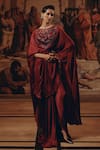 Shop_Adaara Couture_Burgundy Satin, Chiffon Embroidery, Sequins, Beads Boat Net And Kaftan With Cape _Online_at_Aza_Fashions